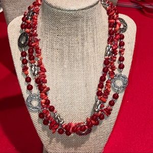 Premier Designs red/silver necklace & bracelet set